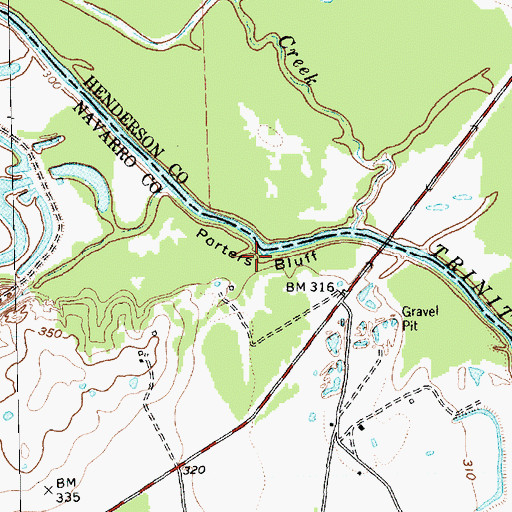 Topographic Map of Porters Bluff, TX