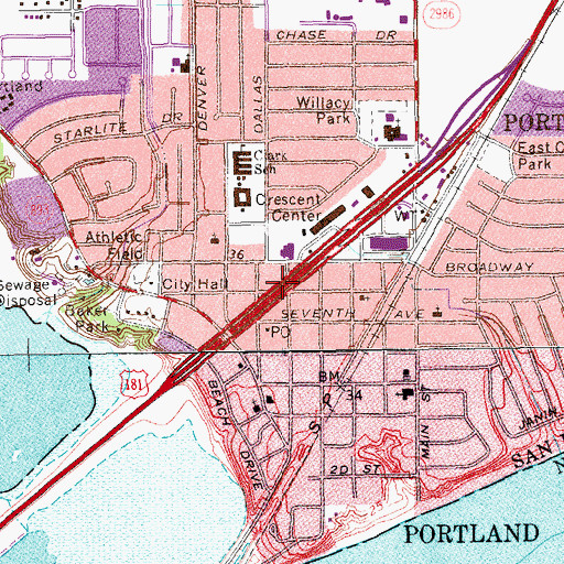 Topographic Map of Portland, TX