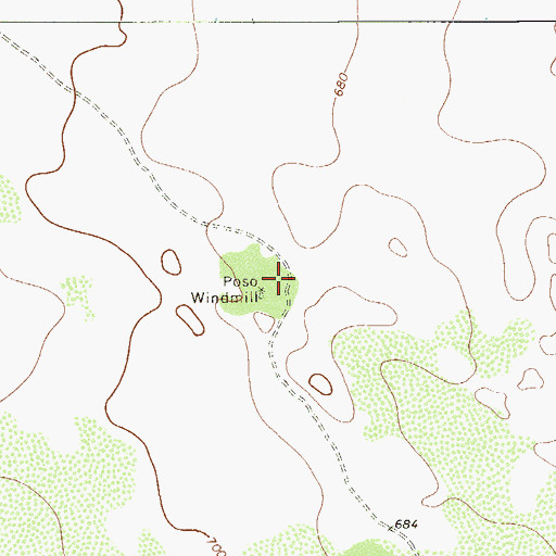 Topographic Map of Poso Windmill, TX