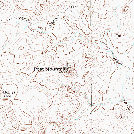 Topographic Map of Post Mountain, TX