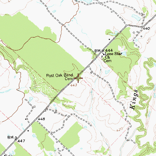 Topographic Map of Post Oak Bend Cemetery, TX