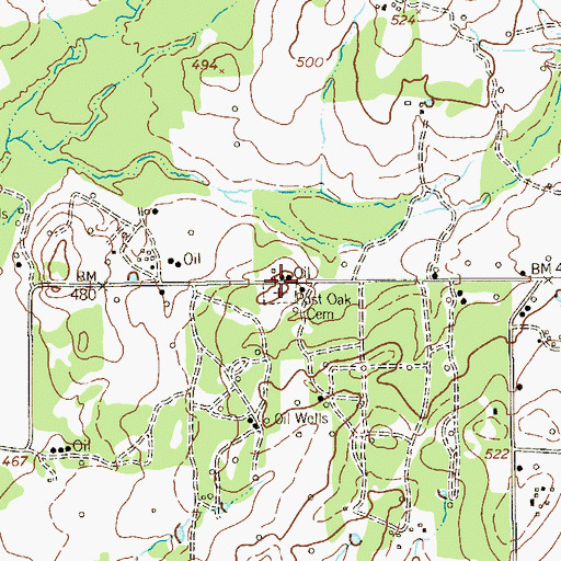 Topographic Map of Post Oak Cemetery, TX