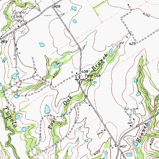 Topographic Map of Post Oak Cemetery, TX