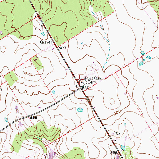 Topographic Map of Post Oak Cemetery, TX