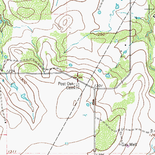 Topographic Map of Post Oak Cemetery, TX