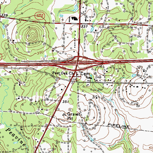 Topographic Map of Post Oak Church, TX