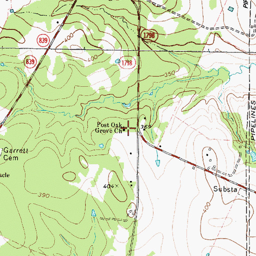 Topographic Map of Post Oak Grove Church, TX