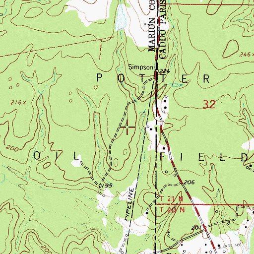 Topographic Map of Potter Oil Field, TX