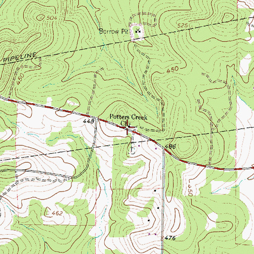 Topographic Map of Potters Creek Church, TX