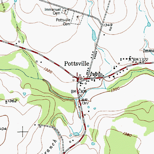 Topographic Map of Pottsville, TX