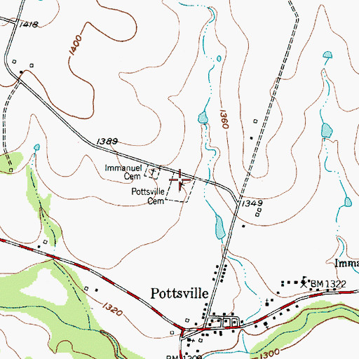 Topographic Map of Pottsville Cemetery, TX