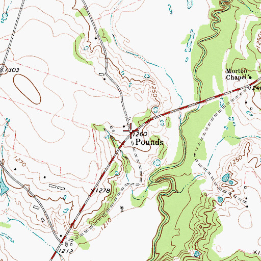 Topographic Map of Pounds, TX