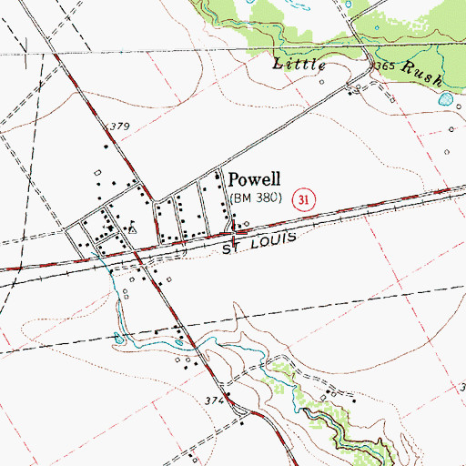 Topographic Map of Powell, TX