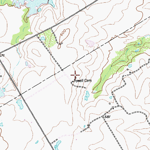 Topographic Map of Powell Cemetery, TX