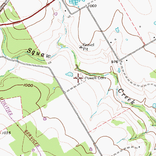 Topographic Map of Powell Cemetery, TX