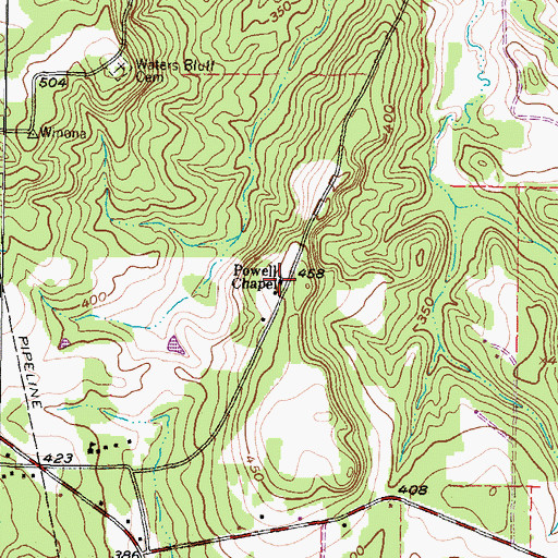 Topographic Map of Powell Chapel, TX