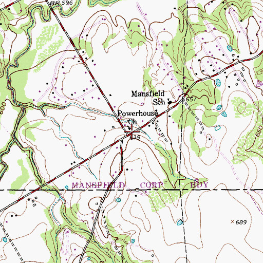Topographic Map of Powerhouse Church, TX