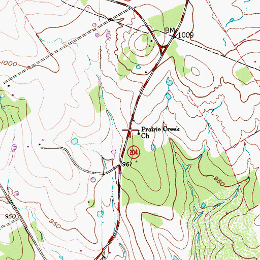 Topographic Map of Prairie Creek Church, TX