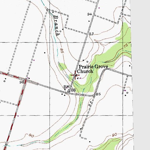 Topographic Map of Prairie Grove Church, TX