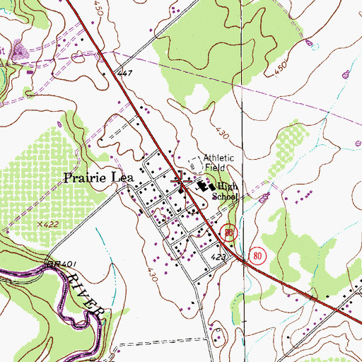 Topographic Map of Prairie Lea, TX