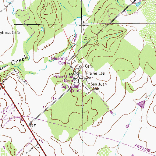 Topographic Map of Prairie Lea Cemetery, TX