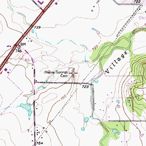 Topographic Map of Prairie Springs Cemetery, TX