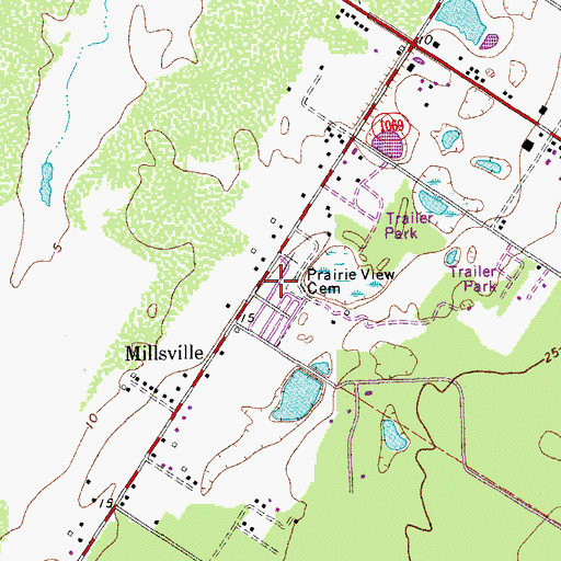 Topographic Map of Prairie View Cemetery, TX