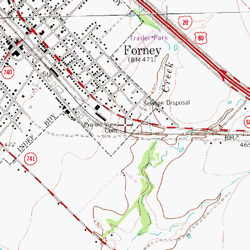Topographic Map of Prairie View Cemetery, TX