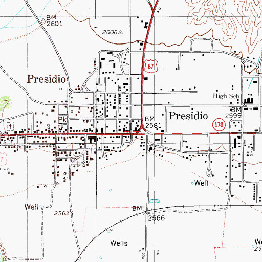 Topographic Map of Presidio, TX