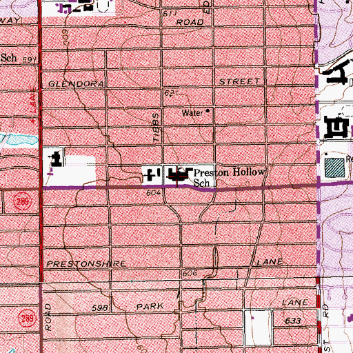 Topographic Map of Preston Hollow School, TX