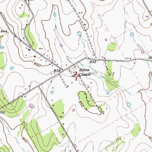 Topographic Map of Prices Chapel, TX