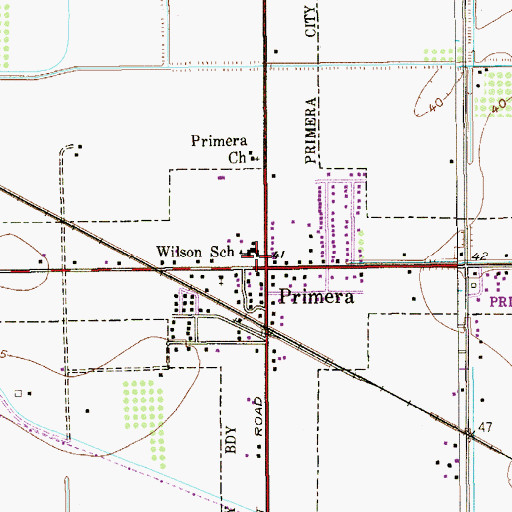 Topographic Map of Primera, TX