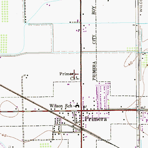 Topographic Map of Primera Church, TX