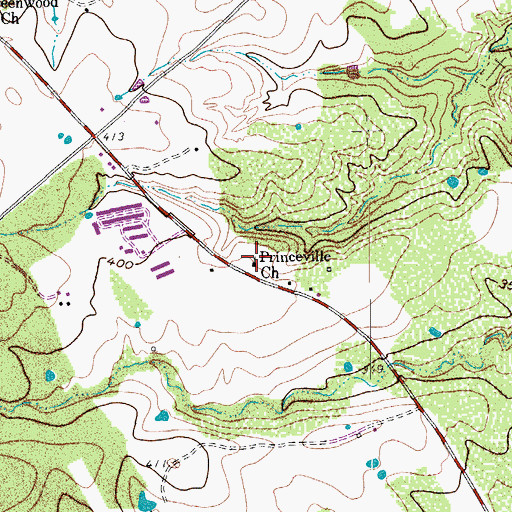 Topographic Map of Princeville Church, TX