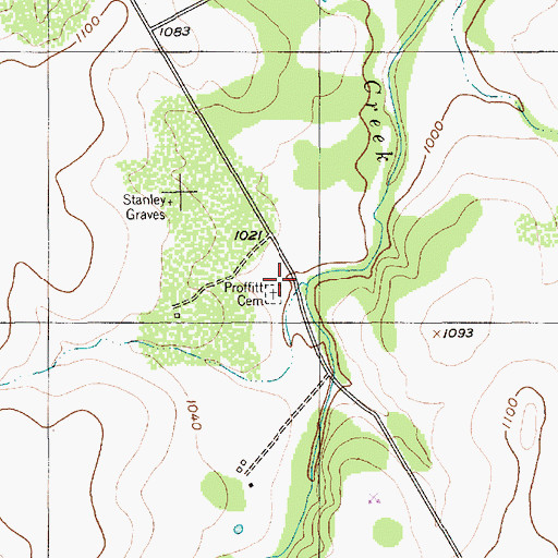 Topographic Map of Proffitt Cemetery, TX
