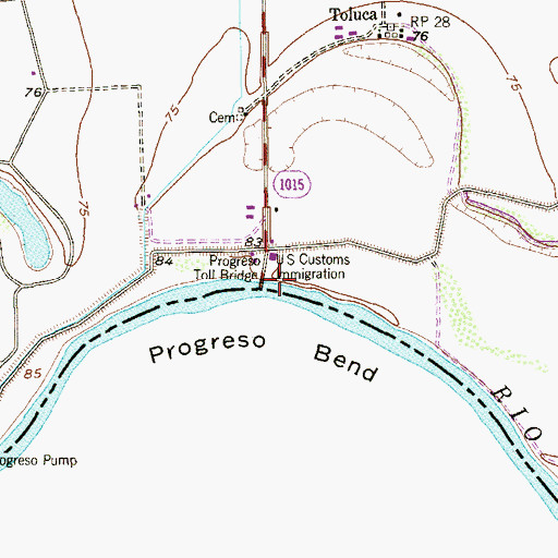 Topographic Map of Progreso Toll Bridge, TX