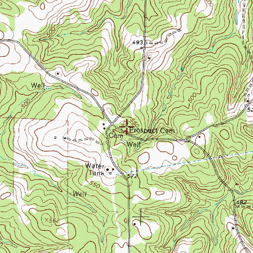 Topographic Map of Prospect Cemetery, TX