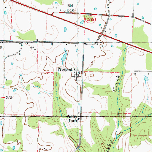 Topographic Map of Prospect Church, TX
