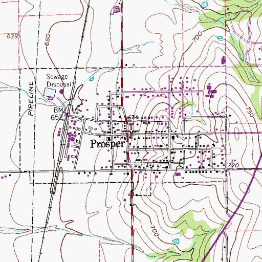 Topographic Map of Prosper, TX