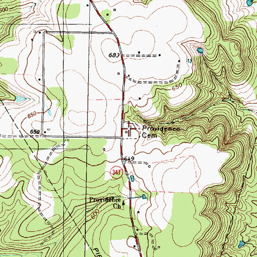 Topographic Map of Providence Cemetery, TX