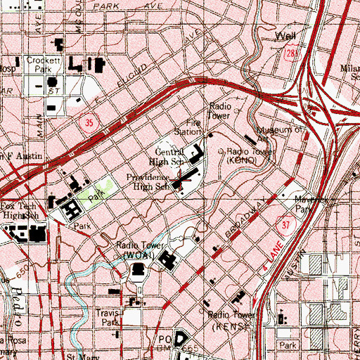 Topographic Map of Providence High School, TX