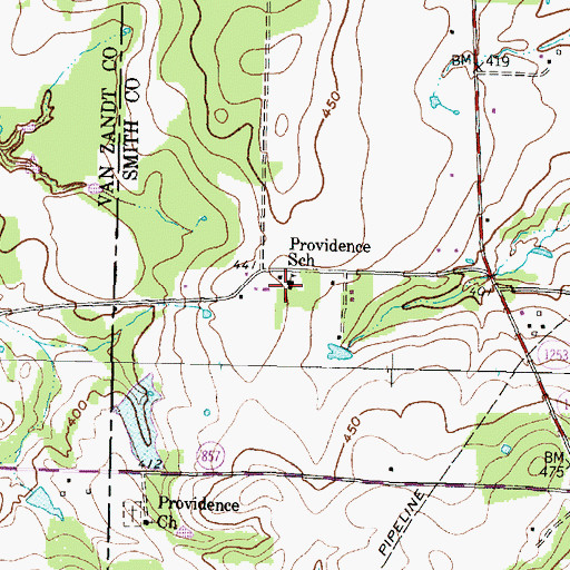 Topographic Map of Providence School, TX