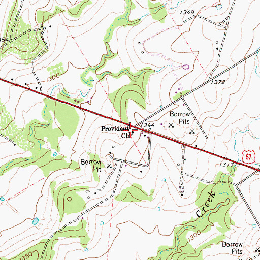 Topographic Map of Provident Church, TX
