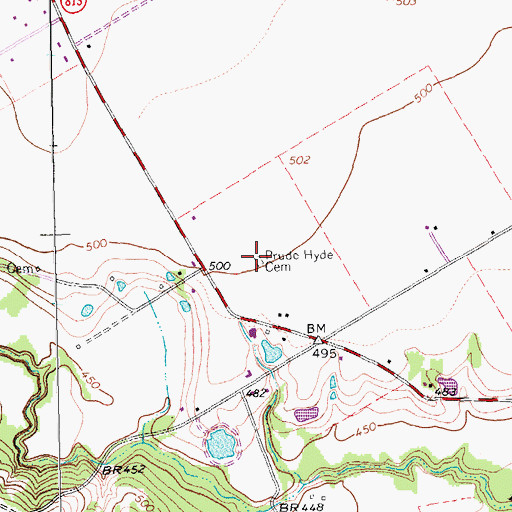 Topographic Map of Prude Hyde Cemetery, TX