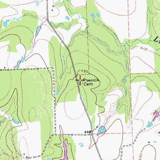 Topographic Map of Psencik Cemetery, TX
