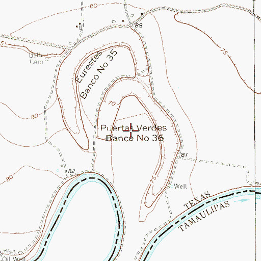 Topographic Map of Puertas Verdes Banco Number 36, TX
