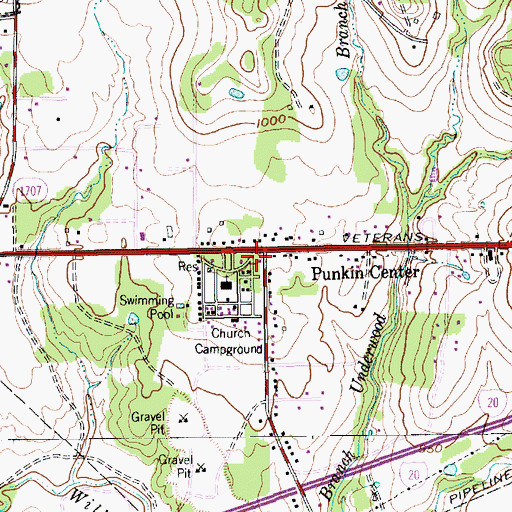 Topographic Map of Punkin Center, TX