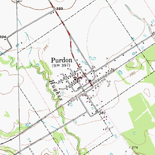 Topographic Map of Purdon, TX