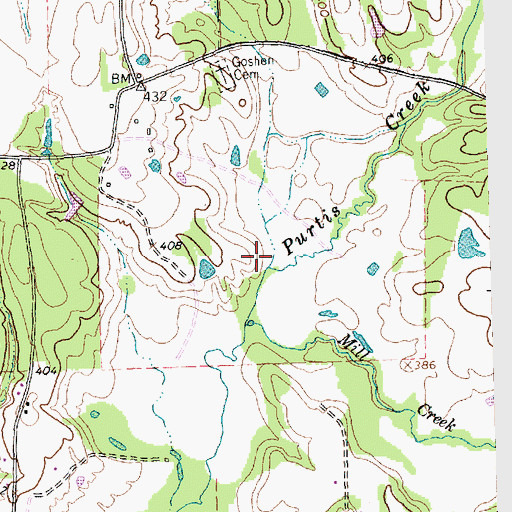 Topographic Map of Purtis Creek, TX