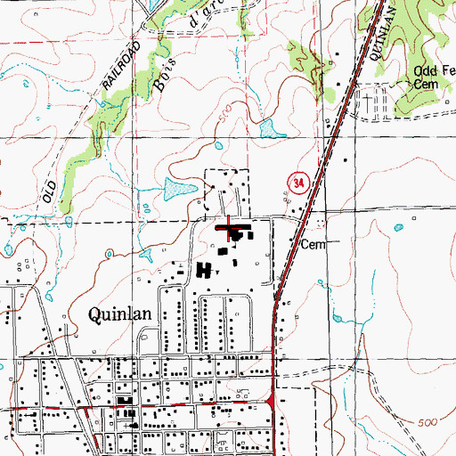 Topographic Map of Quinlan Public School, TX